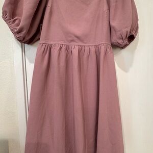 Polagram Rose-Pink Midi Dress with Puff Sleeves